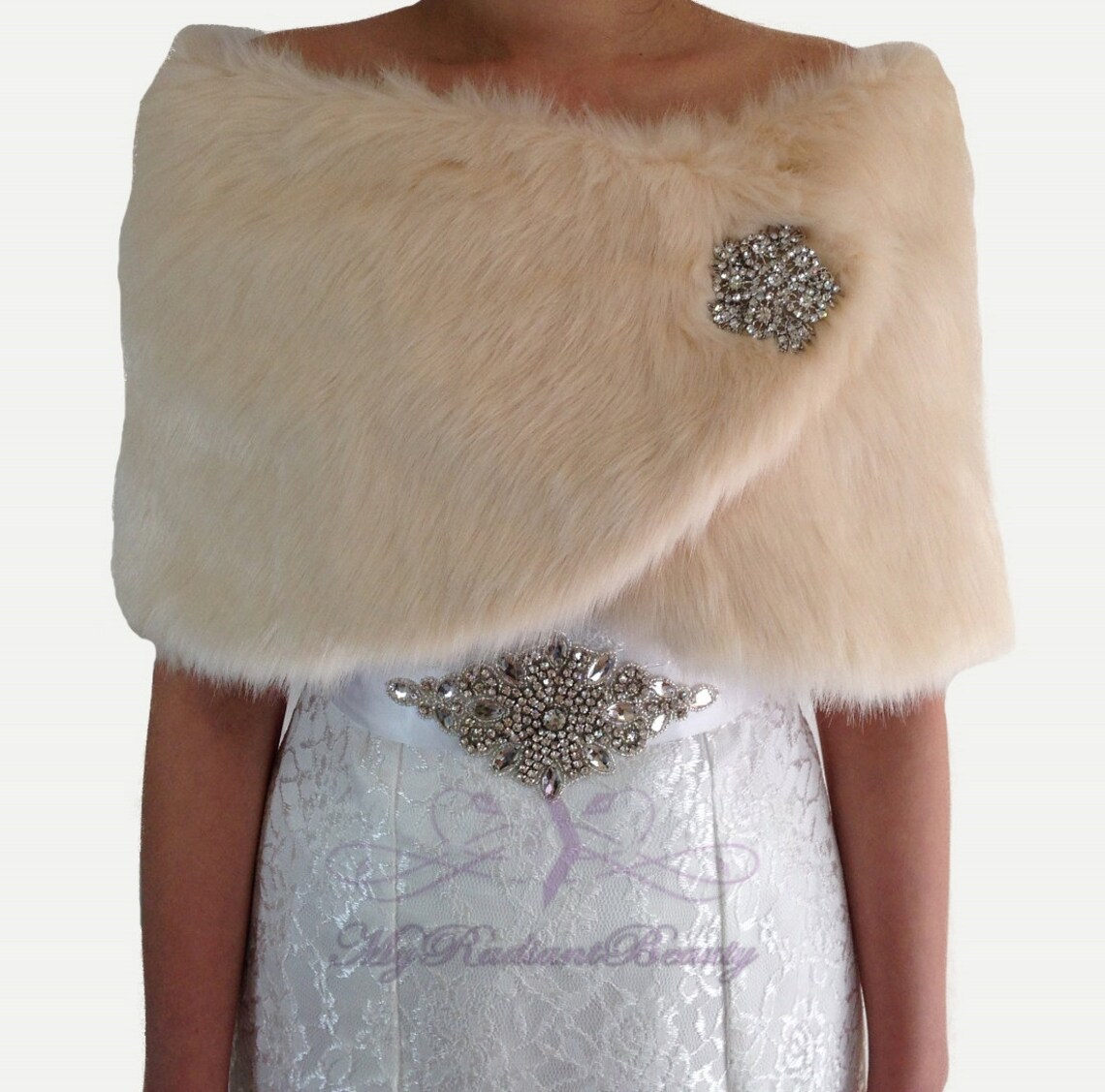 faux fur shawl champagne