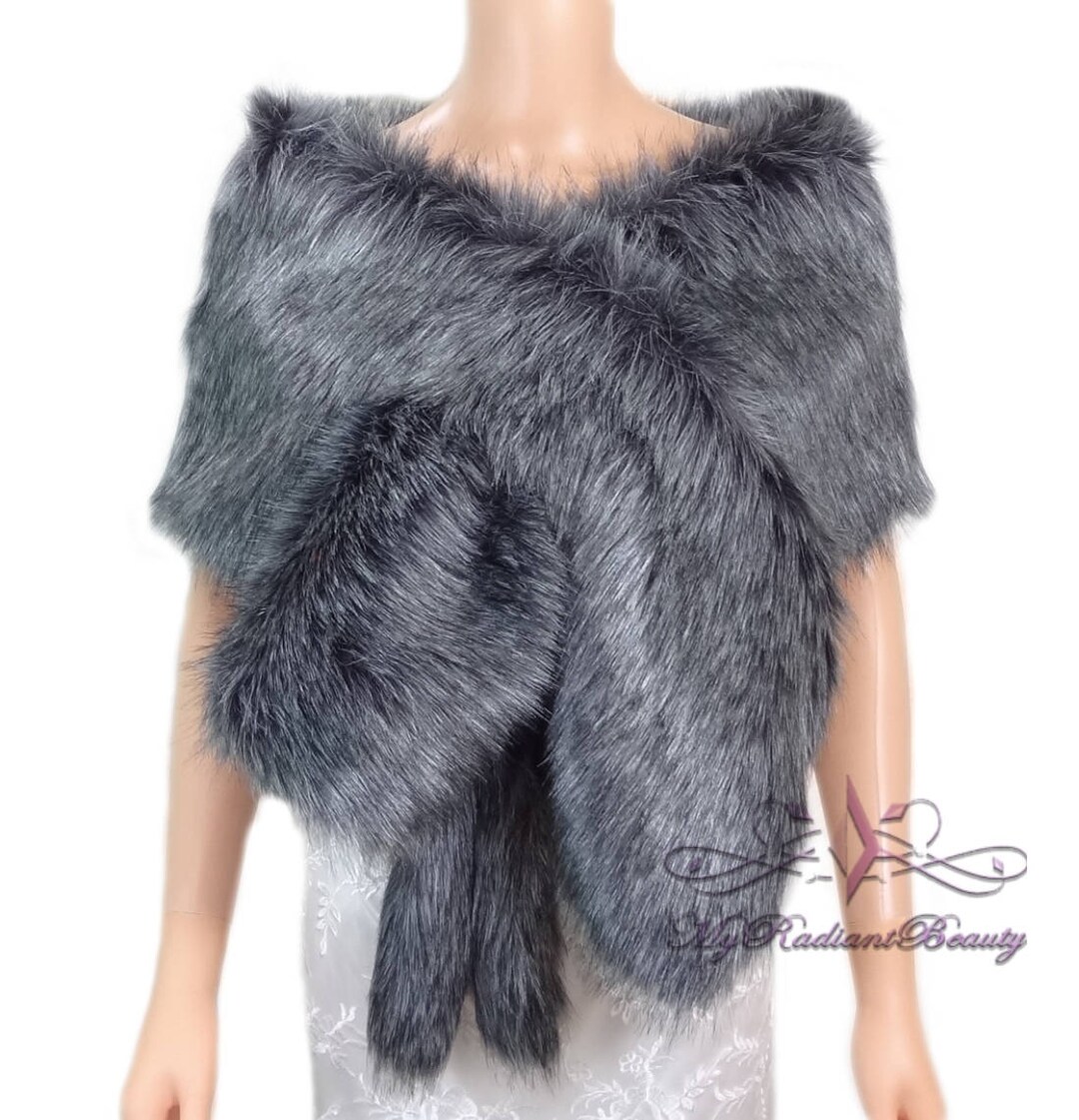 Faux Fur Shawl Dark Grey Faux Fur Stole Gray Faux Fur Wrap Faux Fur Shrug Faux Fur Scarf Faux Fur Wedding Fur Stole CR108 D.GREY Etsy