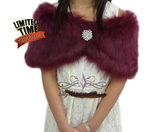 burgundy faux fur shawl
