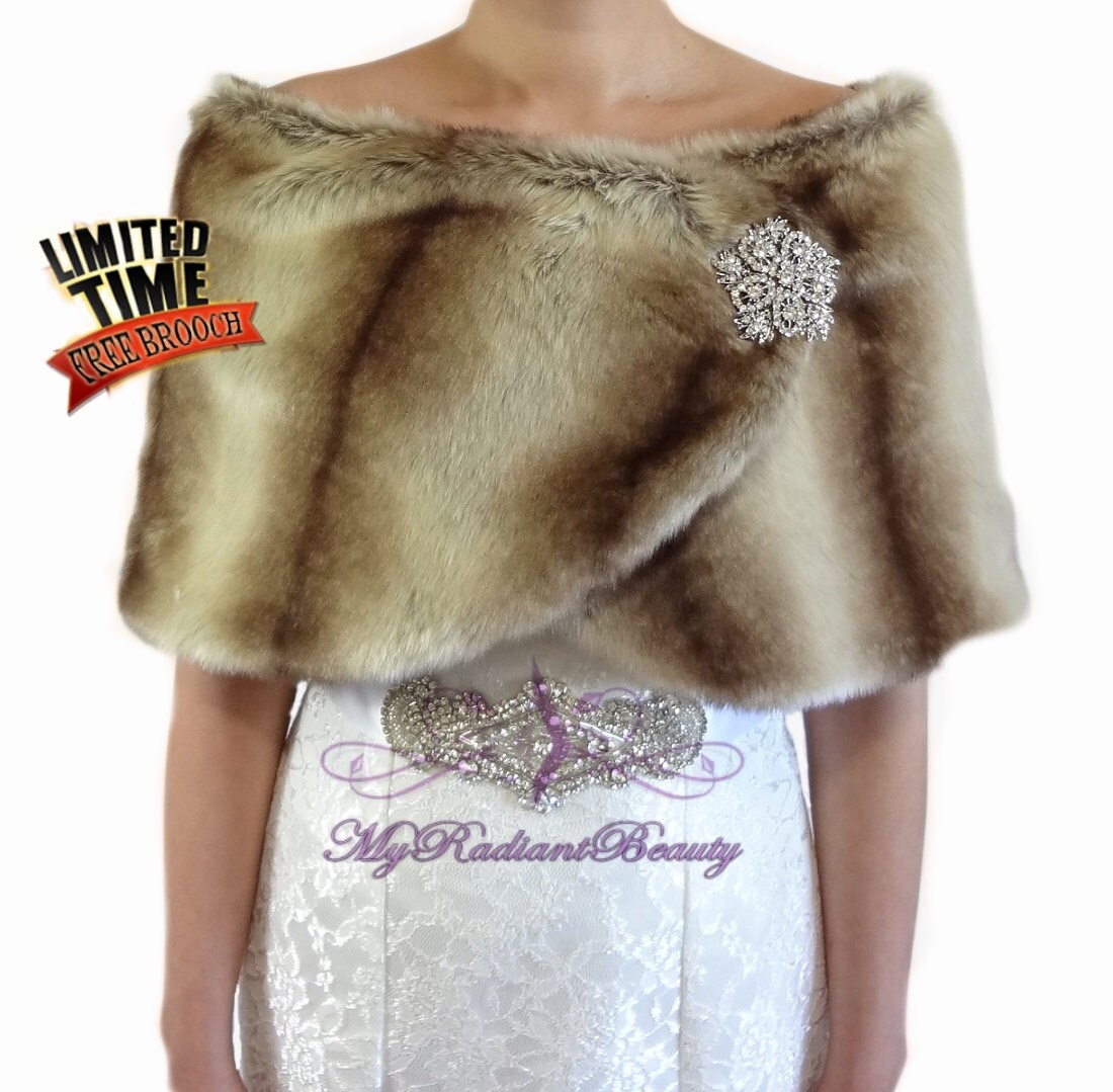 Faux Fur Stole Brown Chinchilla Faux Fur Wrap Wedding Fur Etsy