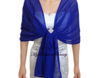 Bolero, Royal Blue Shrug, Chiffon Shawl, Bridal Silk Chiffon Evening Wrap, Shrug, Fur Wrap, Chiffon Scarf, Chiffon Wrap, CW108-R. Blu