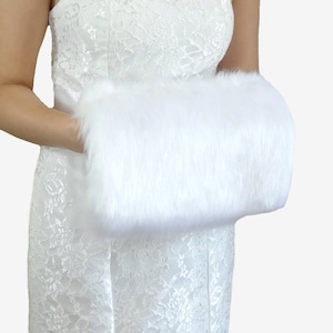 White Faux Fur Hand Muff, White Wedding Hand Warmer, HandMuff For Wedding Stole and Faux Fur Wrap, Bridal Stole HM108-WHI image 1
