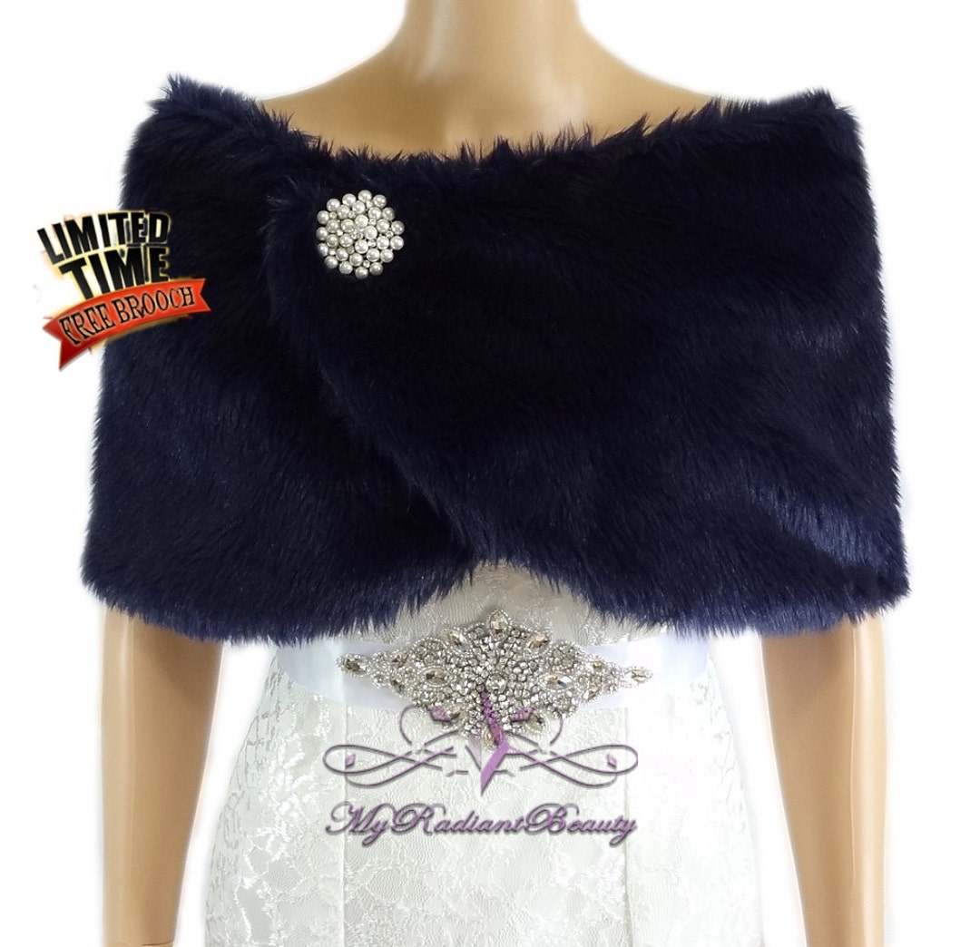 fur shawl navy