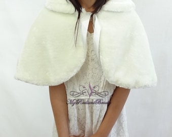 Faux Fur MInk Cape, Bridal Shawl, Flower Girl Mink Cape, Kid Cape, Kid Wrap, Wedding Shrug, Kid Fur Stole, Fur Wrap, Bridal Stole KC108-IVY