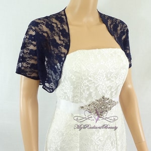 Navy Blue Lace Jacket, Wedding Bolero, Silk Felt Jacket, Wedding Wrap, Shrug Bolero, Bridal Bolero, Faux Fur Wrap, Lace Scarf SLJ108-NBLUE