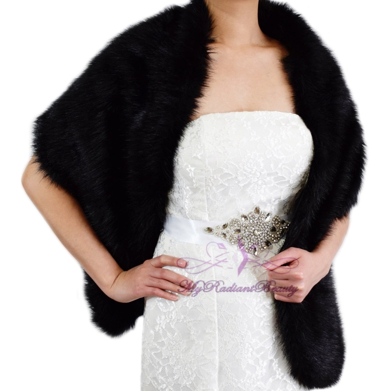 fur wrap shawl black
