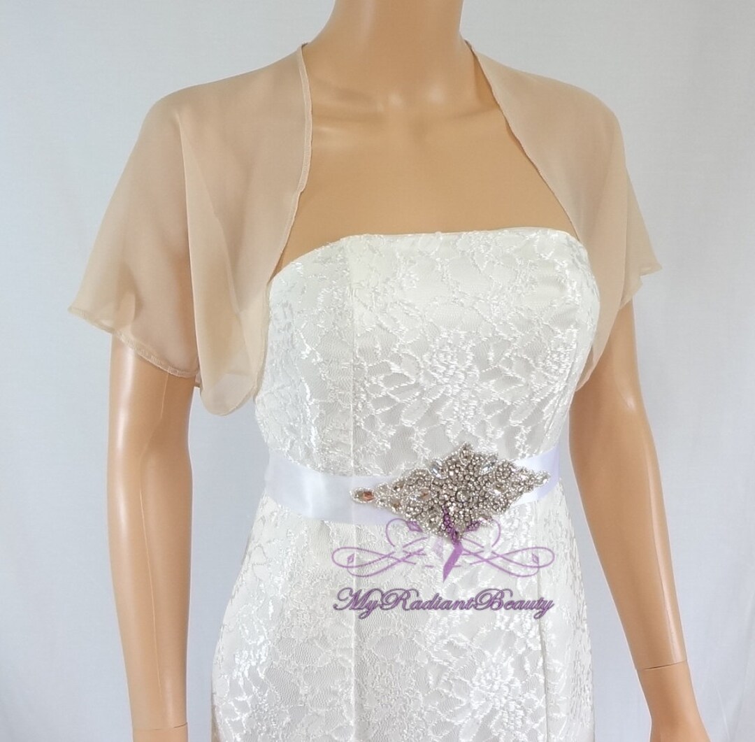 Champagne Chiffon Jacket, Bridal Bolero, Wedding Bolero Jacket, Chiffon ...