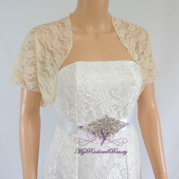 Champagne Lace Jacket, Wedding Bolero, Silk Felt Jacket, Wedding Wrap, Shrug Bolero, Bridal Bolero, Faux Fur Wrap, Lace Scarf SLJ108-CPN
