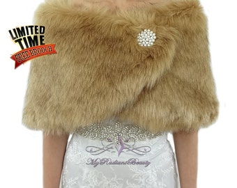 Faux Fur Wrap, Fur Shrug, Vintage Brown Chinchilla Faux Fur Wrap, Wedding Wrap, Bridal Stole, Faux Fur Shrug, Bridal Shawl FW108-V.BROWNCHIN