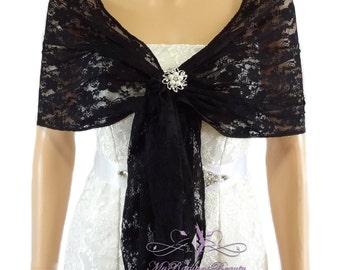 Bridal Lace Wrap Stole, Black Lace Shawl, Bridal Silk Lace Wrap Shrug, Faux Fur Wrap, Elastic Lace Wrap, Lace Wrap, Evening Wrap LAW108-BLK