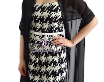 Chiffon Bridal Wrap Stole, Black Chiffon Shawl, Bridal Silk Felt Chiffon Wrap Shrug, Faux Fur Wrap, Chiffon Shawl, Evening Wrap CW108-BLK