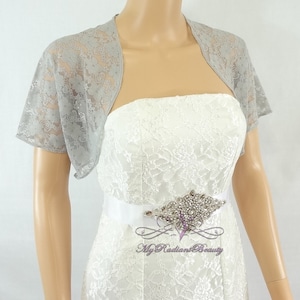 Grey Lace Jacket, Wedding Bolero, Silk Felt Jacket, Wedding Wrap, Shrug Bolero, Bridal Bolero, Faux Fur Wrap, Lace Scarf SLJ108-GREY
