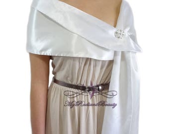 Bridal Shawl, White/Ivory Silk Satin Stole, Silk Prom Scarf, Satin Scarves, Satin Wrap, Silk Satin Shawl, Evening Wrap SW108-WHI/IVY