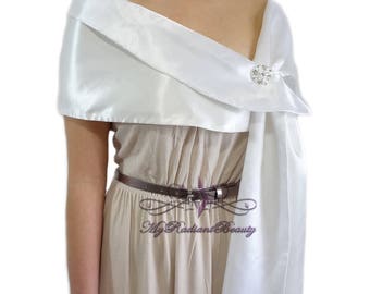 Châle de mariage, étole Satin soie blanc/ivoire, foulard en soie Prom, foulards en Satin, Satin Wrap, soie châle Satin, soirée Wrap SW108-WHI/IVY