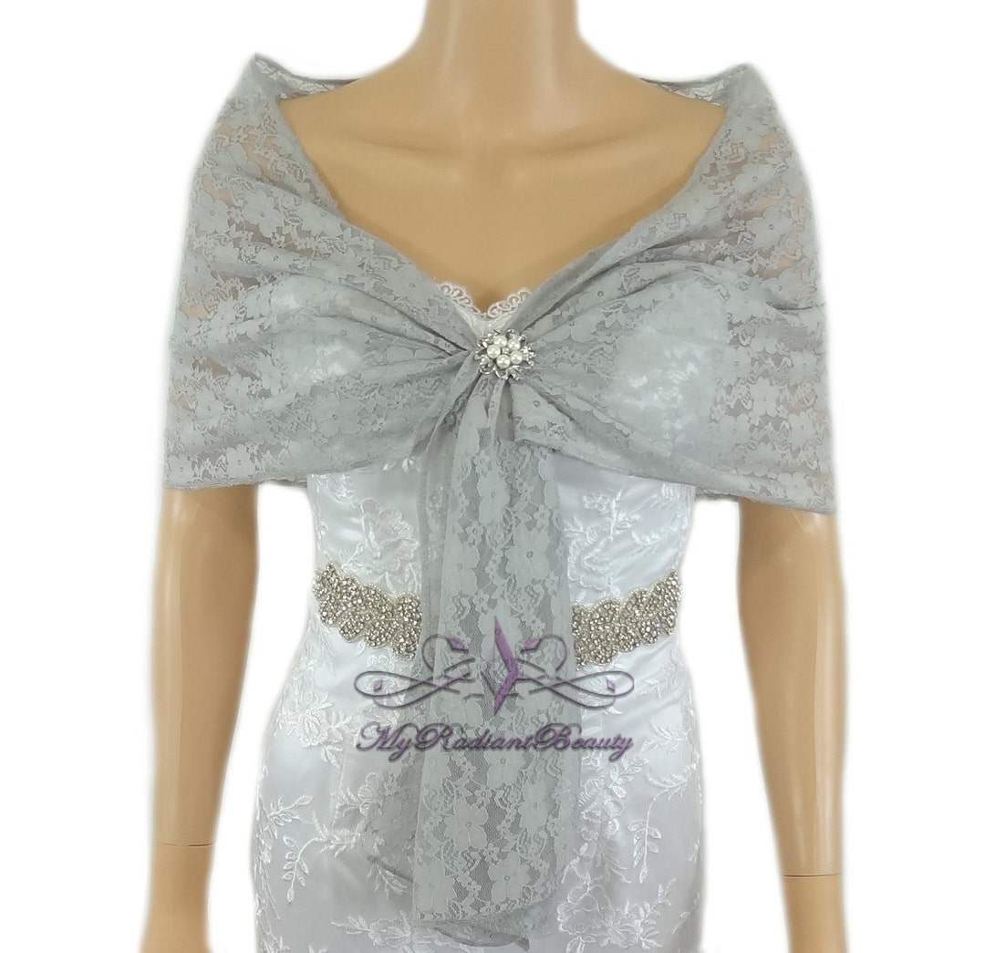 Bridal Lace Wrap Stole Grey Lace Shawl Elastic Lace Scarf Etsy