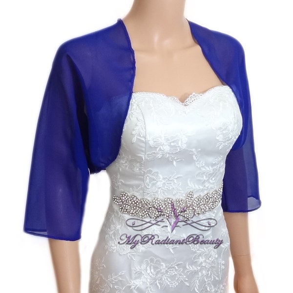 Bolero, Royal Blue Chiffon Jacket, Wedding Chiffon Bolero, Silk Jacket, Wedding Wrap, Bridal Shrug, Chiffon Shrug, Chiffon Scarf, LCJ108-R.B