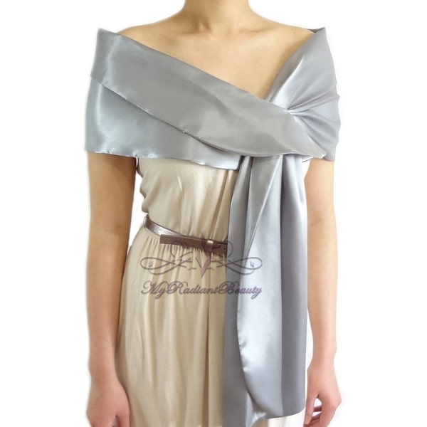 Étole Wrap mariée satin, Satin de soie gris du soir volé Wrap, haussement d’épaules enveloppe de soie, écharpe de Satin Wrap, châle en Satin soie, étole Satin gris-SW108