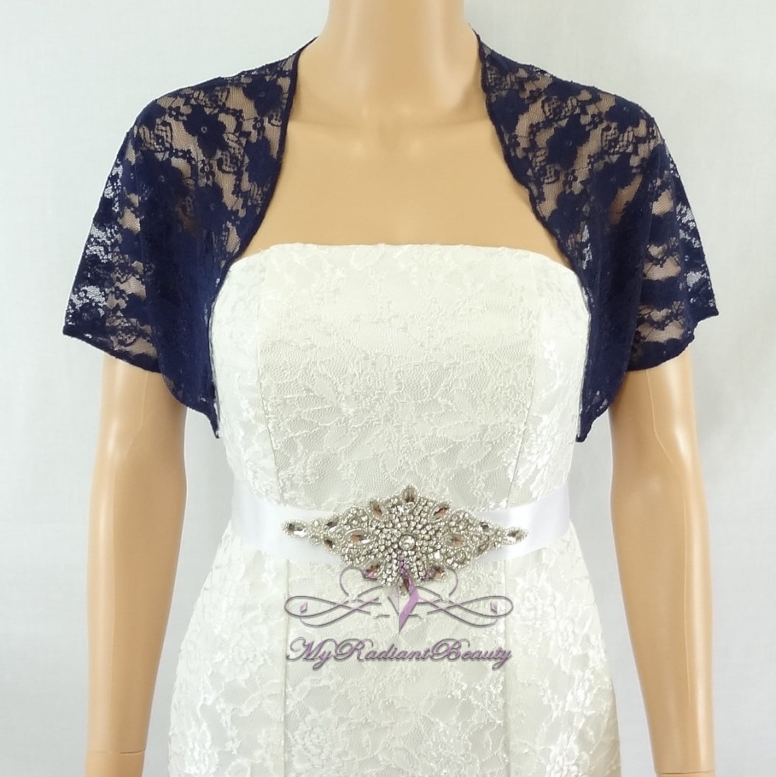 Plaid Lace Decoration Navy Collar Jacket main image 0
