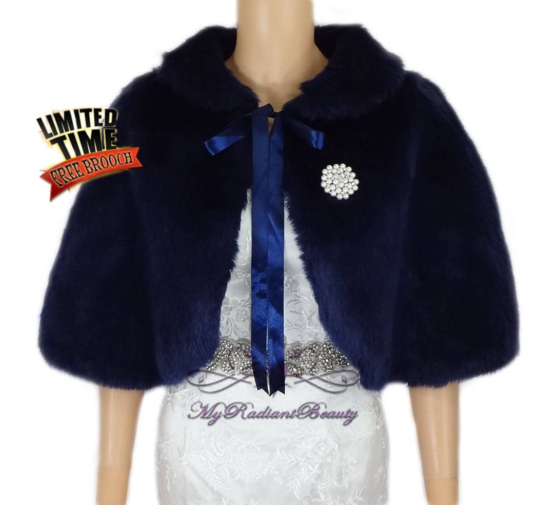 faux fur shawl navy