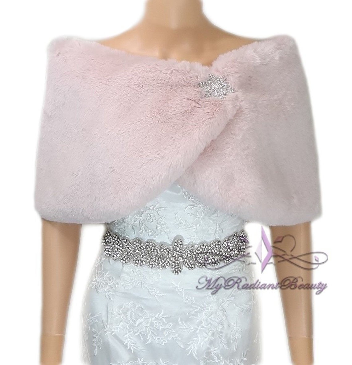 blush faux fur shawl