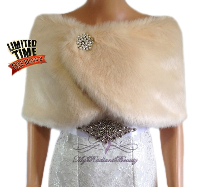 champagne faux fur wrap