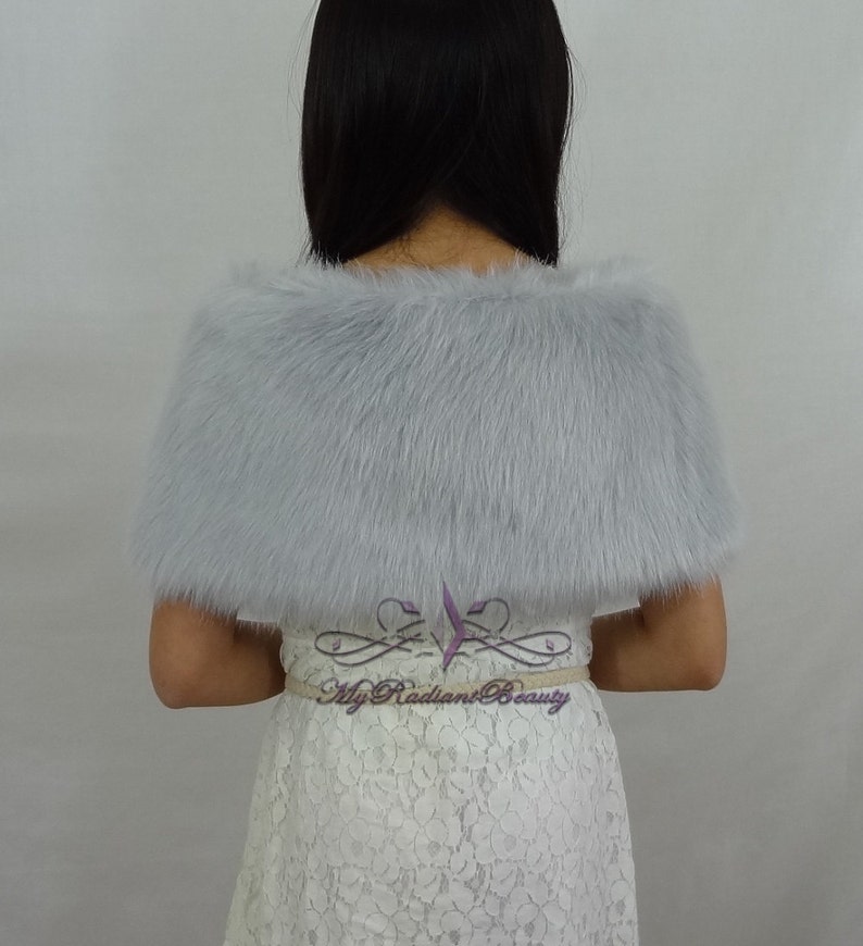 Faux Fur Kid Wrap, Silver Flower Girl Faux Fur Stole, Faux Fur Capelet, Wedding Fur Shrug, Kid Fur Stole, Fur Wrap, Faux Fur Shawl KW108-SL image 3