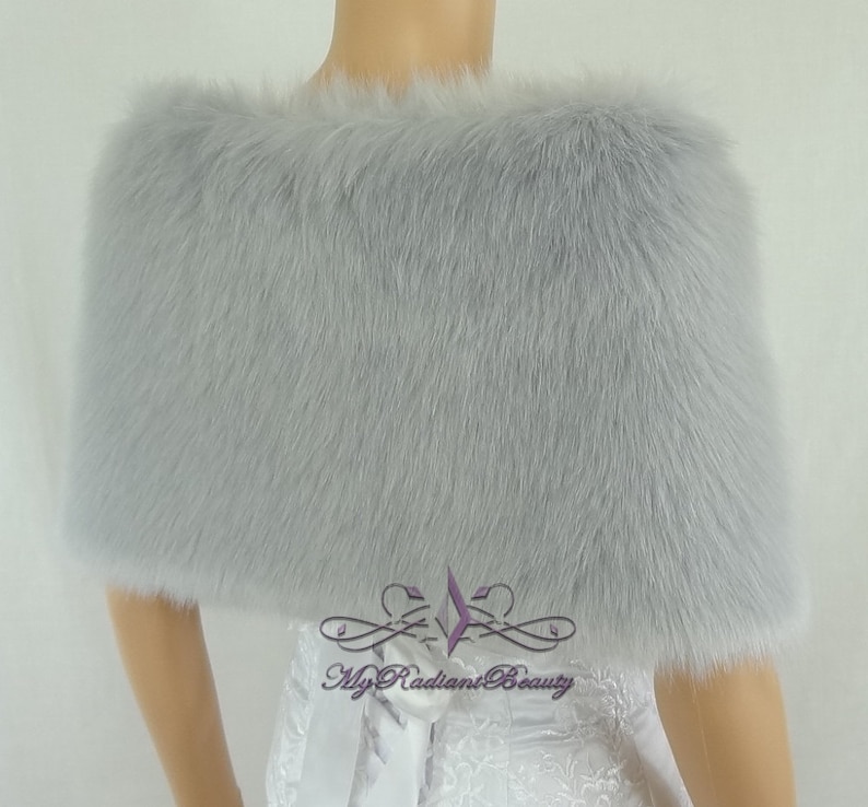 silver faux fur shawl