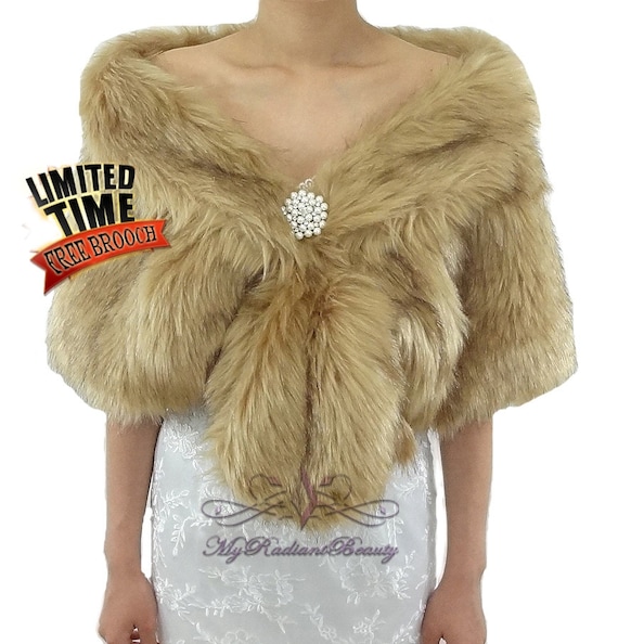 LA CARRIE Women Wedding Faux Fur Long Shawl Bridal Cape Party Stole Winter Scarf Soft Cover Up Shrug Gown Wrap - Product Details - Foto 1