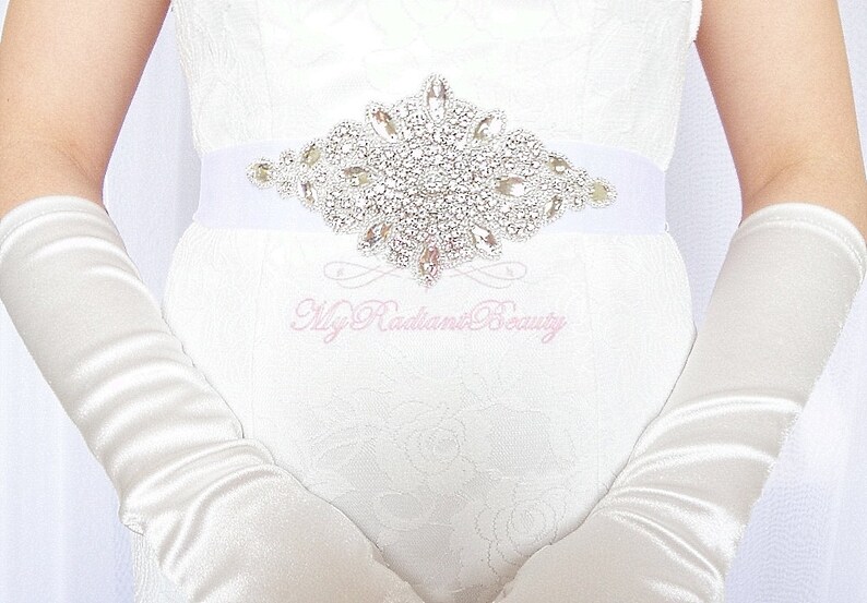 Large Diamond Shape Surround by Crystal Rhinestone Sash Bridal Accessories Diamond Sash SB0006 Bridal Sash Beaded Sash Wedding Sash