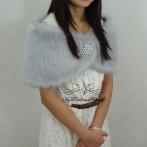 Faux Fur Kid Wrap, Silver Flower Girl Faux Fur Stole, Faux Fur Capelet, Wedding Fur Shrug, Kid Fur Stole, Fur Wrap, Faux Fur Shawl KW108-SL image 2