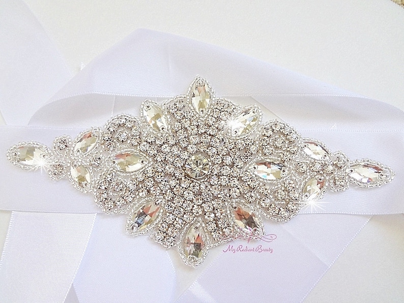 Large Diamond Shape Surround by Crystal Rhinestone Sash Bridal Accessories Diamond Sash SB0006 Bridal Sash Beaded Sash Wedding Sash