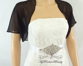 Black Chiffon Jacket, Bridal Bolero, Wedding Bolero Jacket, Chiffon Jacket, Bolero Shrug, Wedding Wrap, Scarf, Evening Bolero SCJ108-BLK