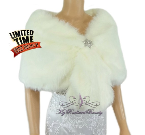 Faux Fur Wrap, Bridal Ivory Faux Fur Stole, Bridal Stole, Fur Shrug, Fur Cape, Wedding Fox Stole, Fox Fur Wrap, Bridal Fur Stole FS108-IVY