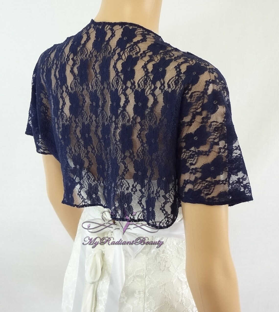 Plaid Lace Decoration Navy Collar Jacket main image 1