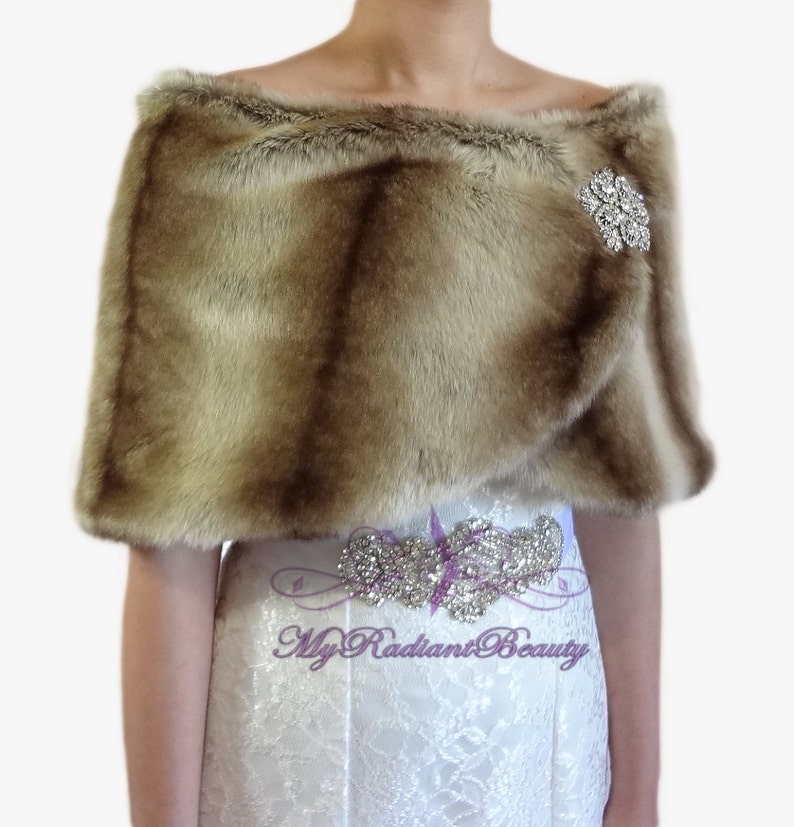 Faux Fur Stole Brown Chinchilla Faux Fur Wrap Wedding Fur Etsy