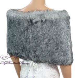 Faux Fur Wrap, Faux Fur stole, Grey Chinchilla Wrap, Fur Shawl, Fur Shrug, Bridal Cape, Bridal Stole, Faux Fox Wrap, FW108-GREYCHIN image 3