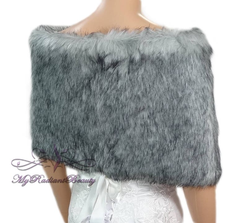 Faux Fur Wrap, Faux Fur stole, Grey Chinchilla Wrap, Fur Shawl, Fur Shrug, Bridal Cape, Bridal Stole, Faux Fox Wrap, FW108-GREYCHIN image 3