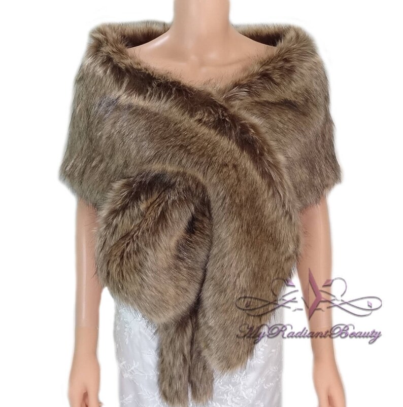 Vintage Brown Faux Fur Shawl, Faux Fur Stole, Faux Fur Wrap, Faux Fur Shrug, Faux Fur Scarf, Faux Fur, Wedding Fur Stole, CR108-VB image 1