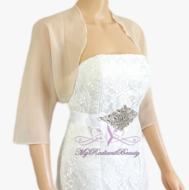 Boléro Femme En Mousseline De Soie Transparente – Manches 3/4, Bordure Feuille De Lotus – Léger Cardigan De Soirée