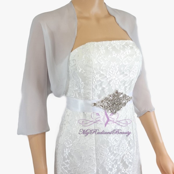 Veste en mousseline de soie grise, Bolero nuptiale, veste boléro de mariage, veste en mousseline de soie, haussement d’épaules Bolero, écharpe, écharpe, étole nuptiale LCJ108-GREY