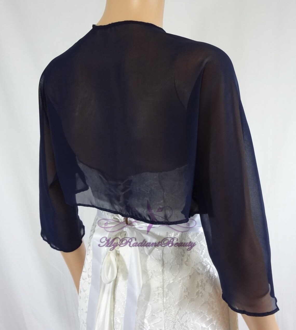 navy chiffon bolero jacket