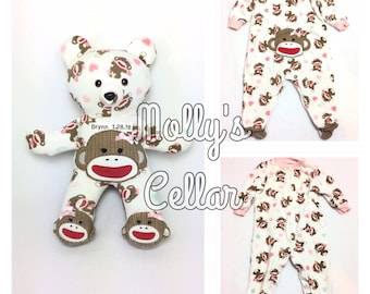 Keepsake baby sleeper memory bear, baby sleeper bear, onesie bear, bear from baby clothes, PJ bear