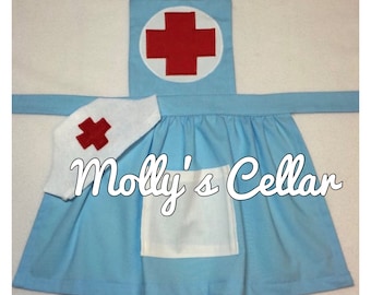 Child Nurse Costume, Nurse Apron, Girls Nurse Costume, Kids Nurse Outfit, Nurse Dress Up, Pretend play, nurse hat, felt bandaids, nurse set