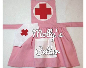 Nurse apron, pink nurse costume, nurse outfit, kid nurse, child nurse,  make believe nurse, add hat and band aids if desired, nurse dress up