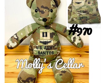 Military memory bear, Memory bear from uniform, Keepsake military bear, Military retirement gift, Memory bear from clothing, Army Bear,