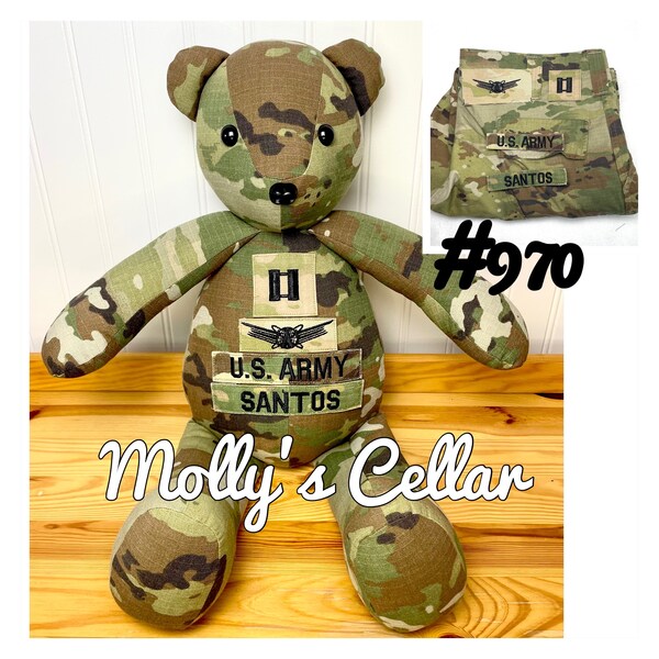 Military memory bear, Memory bear from uniform, Keepsake military bear, Military retirement gift, Memory bear from clothing, Army Bear,