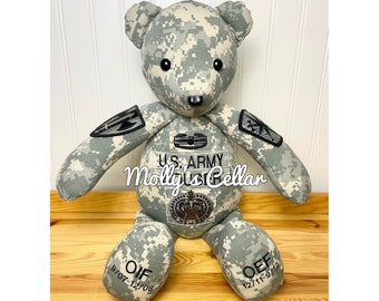 Military memory bear, military bear, uniform bear, Army bear, Navy Bear, Air Force Bear, Marine Bear, keepsake bear,