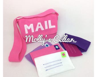 Pink felt mail bag felt toy with play envelopes, felt envelope, play mail set