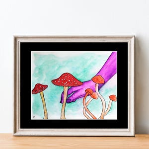 Foraging print high quality art print ~ mushrooms ~ nature ~ original illustration ~ black mat included ~ frame not included ~
