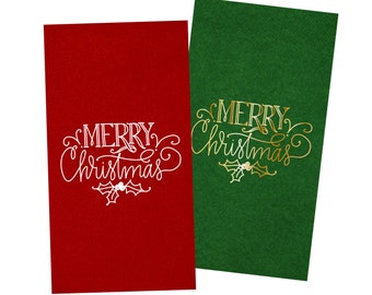Guest Towel Napkins | Merry Christmas Holly (2 Colors)